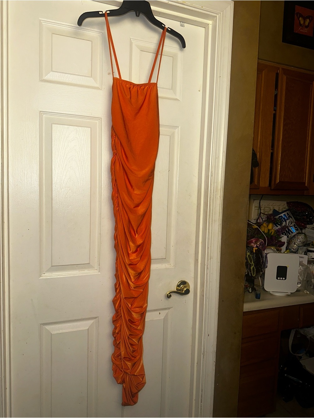 PrettyLittleThing Orange Ruched Maxi Slip Dress
